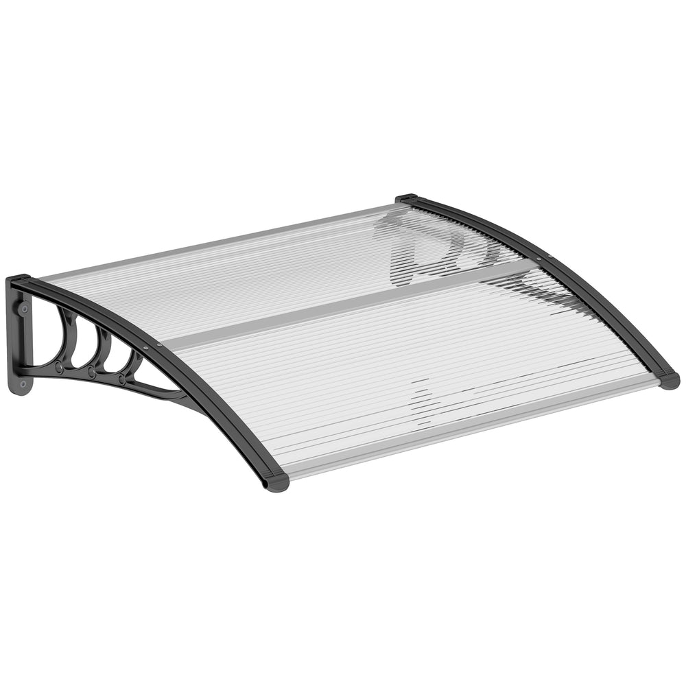 Auvent de porte d'entrée, toit marquise de porte exterieur en polycarbonate et aluminium résistante toit abri protection contre la pluie et UV pour terrasse, balcon, 100 x 75 cm, transparent