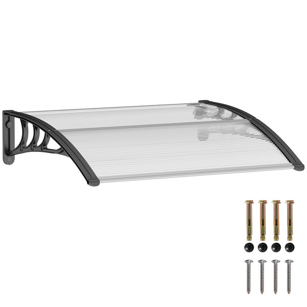 Auvent de porte d'entrée, toit marquise de porte exterieur en polycarbonate et aluminium résistante toit abri protection contre la pluie et UV pour terrasse, balcon, 100 x 75 cm, transparent
