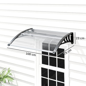 Auvent de porte d'entrée, toit marquise de porte exterieur en polycarbonate et aluminium résistante toit abri protection contre la pluie et UV pour terrasse, balcon, 100 x 75 cm, transparent