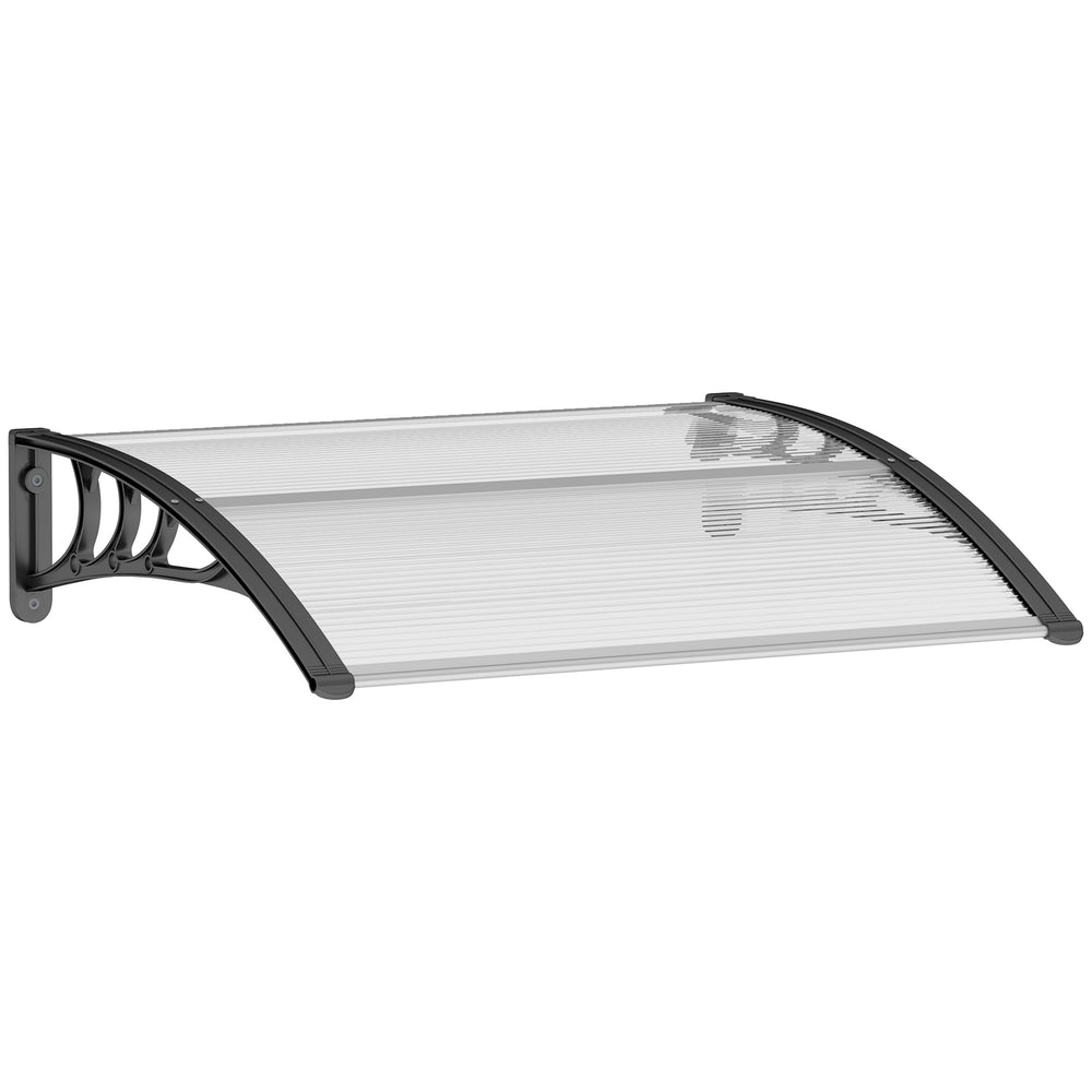 Auvent de porte d'entrée, toit marquise de porte exterieur en polycarbonate et aluminium résistante toit abri protection contre la pluie et UV pour terrasse, balcon, 100 x 75 cm, transparent