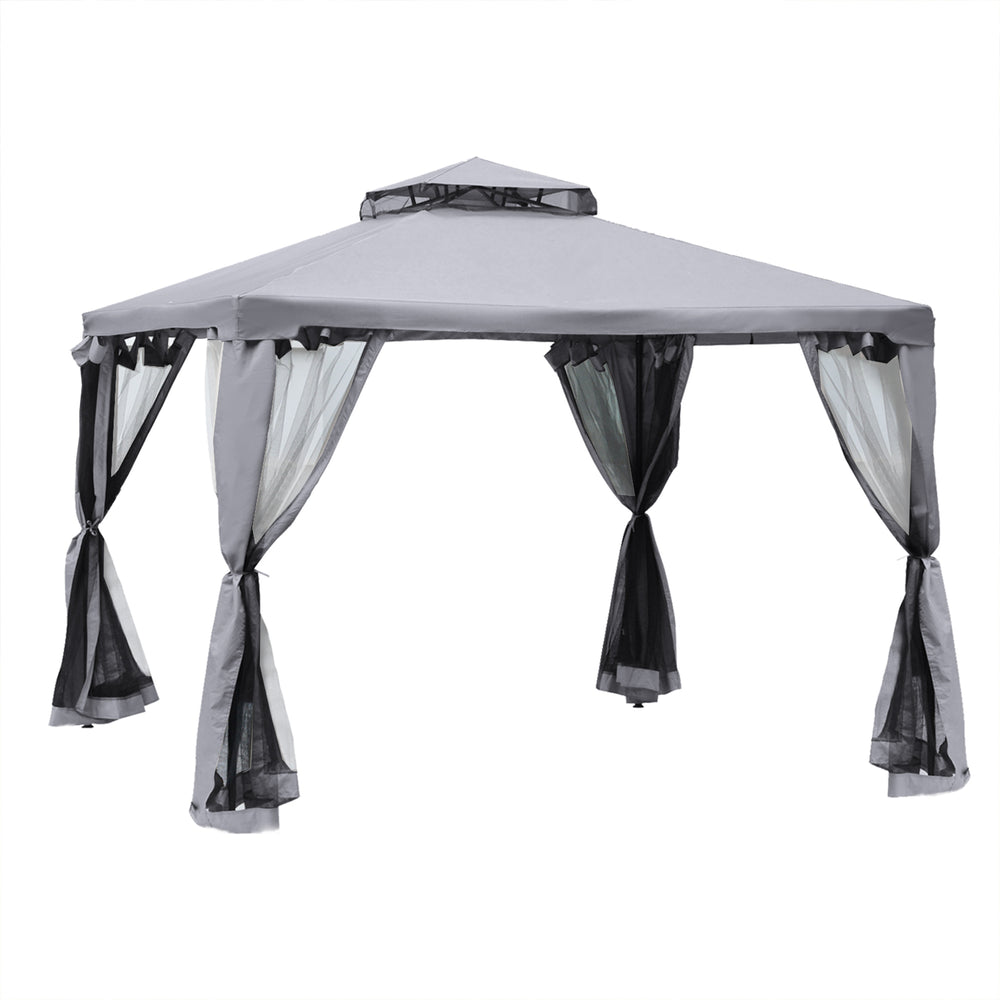 Tonnelle de jardin barnum pavillon de jardin 3 x 3 double Toit avec moustiquaires amovibles imperméable gris clair
