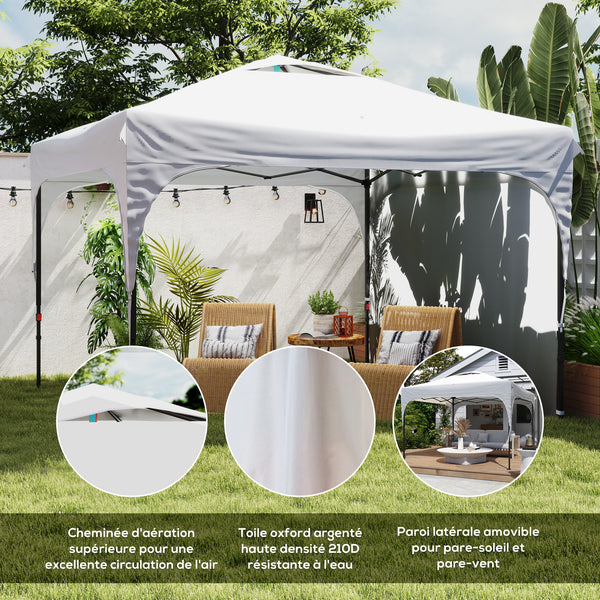 Tonnelle pop-up tente barnum de jardin pliant avec paroi latérale amovible + sac de transport acier tissu Oxford 3 x 3 x 2,65 m blanc