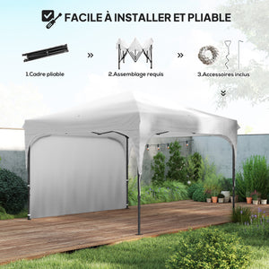 Tonnelle pop-up tente barnum de jardin pliant avec paroi latérale amovible + sac de transport acier tissu Oxford 3 x 3 x 2,65 m blanc