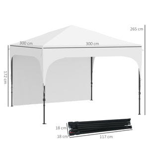 Tonnelle pop-up tente barnum de jardin pliant avec paroi latérale amovible + sac de transport acier tissu Oxford 3 x 3 x 2,65 m blanc