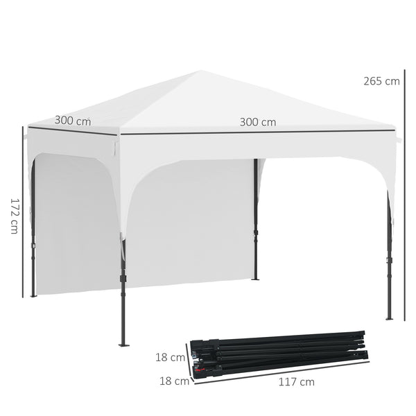 Tonnelle pop-up tente barnum de jardin pliant avec paroi latérale amovible + sac de transport acier tissu Oxford 3 x 3 x 2,65 m blanc
