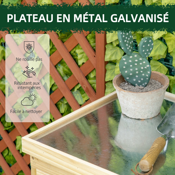 Armoire de jardin, armoire de rangement de jardin, avec plateau en métal galvanisé étagère double porte avec poignée pieds surélevés en bois massif 80 x 45 x 92 cm bois naturel