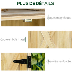 Armoire de jardin, armoire de rangement de jardin, avec plateau en métal galvanisé étagère double porte avec poignée pieds surélevés en bois massif 80 x 45 x 92 cm bois naturel