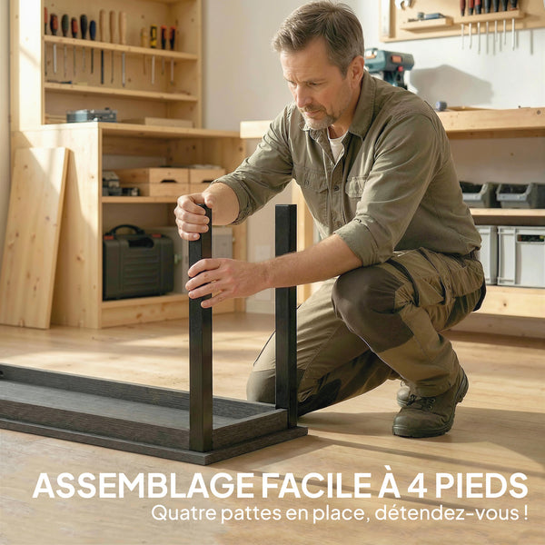 Banc de Jardin en Métal, Banc d'extérieur 2 Places avec Assise à Lattes Effet Bois, Sans Dossier, Banquette de Jardin Cadre Acier pour Patio, Balcon, Parc, Capacité 240 kg, 130x34x43cm, Gris