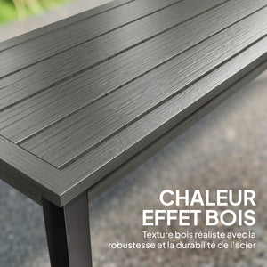 Banc de Jardin en Métal, Banc d'extérieur 2 Places avec Assise à Lattes Effet Bois, Sans Dossier, Banquette de Jardin Cadre Acier pour Patio, Balcon, Parc, Capacité 240 kg, 130x34x43cm, Gris