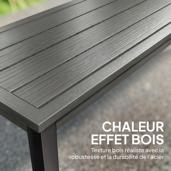 Banc de Jardin en Métal, Banc d'extérieur 2 Places avec Assise à Lattes Effet Bois, Sans Dossier, Banquette de Jardin Cadre Acier pour Patio, Balcon, Parc, Capacité 240 kg, 130x34x43cm, Gris
