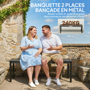 Banc de Jardin en Métal, Banc d'extérieur 2 Places avec Assise à Lattes Effet Bois, Sans Dossier, Banquette de Jardin Cadre Acier pour Patio, Balcon, Parc, Capacité 240 kg, 130x34x43cm, Gris