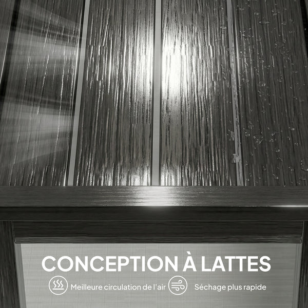 Banc de Jardin en Métal, Banc d'extérieur 2 Places avec Assise à Lattes Effet Bois, Sans Dossier, Banquette de Jardin Cadre Acier pour Patio, Balcon, Parc, Capacité 240 kg, 130x34x43cm, Gris