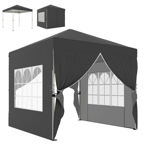 Tonnelle de jardin 2,5 x 2,5 m pop up tente pliante réglable en hauteur protection UV50+ tonnelle pliante avec 4 parois latérales 4 sacs de sable sac de transport montage facile gris foncé