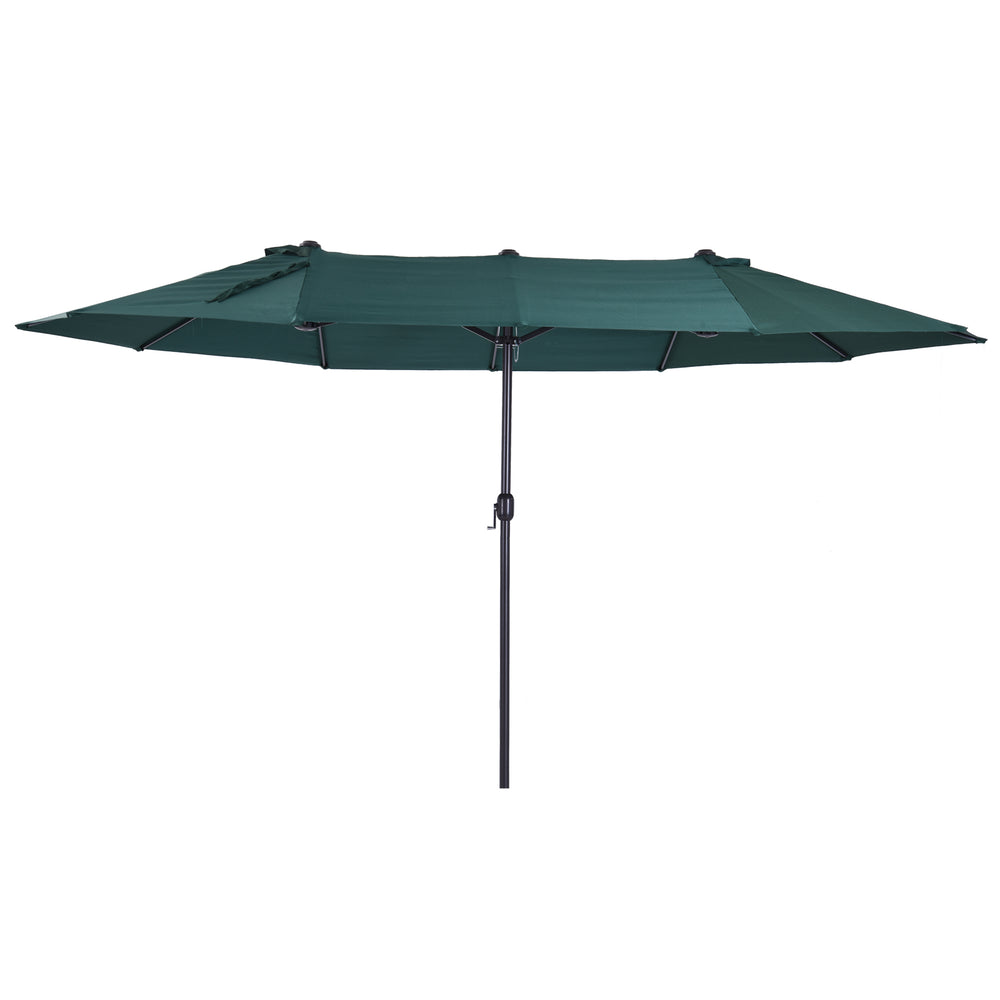 Parasol de jardin exterieur parasol double rectangulaire 4,6L x 2,7l x 2,4H m avec ouverture fermeture manivelle, cadre en acier, toile 180 g/m², parasol pour balcon, piscine, vert