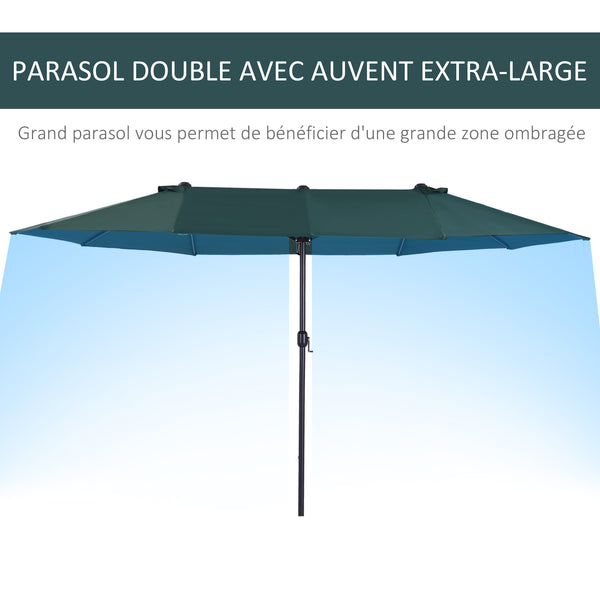 Parasol de jardin exterieur parasol double rectangulaire 4,6L x 2,7l x 2,4H m avec ouverture fermeture manivelle, cadre en acier, toile 180 g/m², parasol pour balcon, piscine, vert