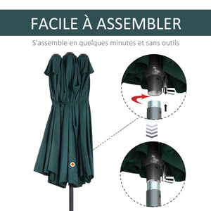 Parasol de jardin exterieur parasol double rectangulaire 4,6L x 2,7l x 2,4H m avec ouverture fermeture manivelle, cadre en acier, toile 180 g/m², parasol pour balcon, piscine, vert