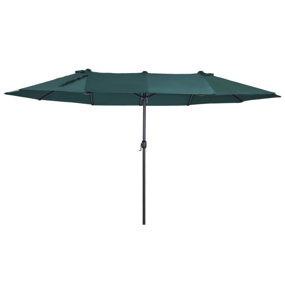 Parasol de jardin exterieur parasol double rectangulaire 4,6L x 2,7l x 2,4H m avec ouverture fermeture manivelle, cadre en acier, toile 180 g/m², parasol pour balcon, piscine, vert