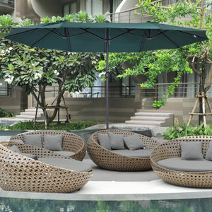 Parasol de jardin exterieur parasol double rectangulaire 4,6L x 2,7l x 2,4H m avec ouverture fermeture manivelle, cadre en acier, toile 180 g/m², parasol pour balcon, piscine, vert