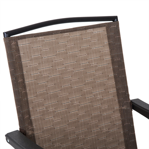 Ensemble de Jardin 3 pièces 2 chaises inclinables Multi-Positions Pliables + Table Ronde Verre trempé métal textilène Chocolat