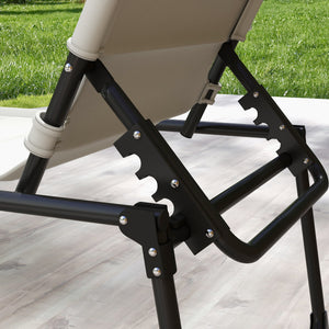 Lot de 2 Bains de soleil transats pliables grand confort dossier pare-soleil réglables multi-positions, crème