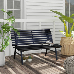 Banc de jardin banquette extérieur 2 Places Assise Dossier à Lattes, en aluminium, dim. 123L x 67l x 79H cm, noir