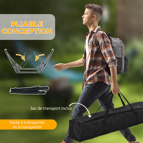 Support avec Hamac Pliable en Acier, Support 2 en 1 pour Hamac ou Chaise Suspendue, Sac de Transport Inclus, 268 x 89 x 100 cm, Gris