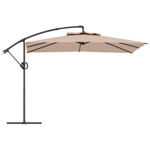 Parasol déporté carré 3 x 3 m, parasol de jardin extérieur avec manivelle, base croisée, parasol inclinable et rotation à 360°, toile polyester 180 g/m², protection UV UPF50+, kaki