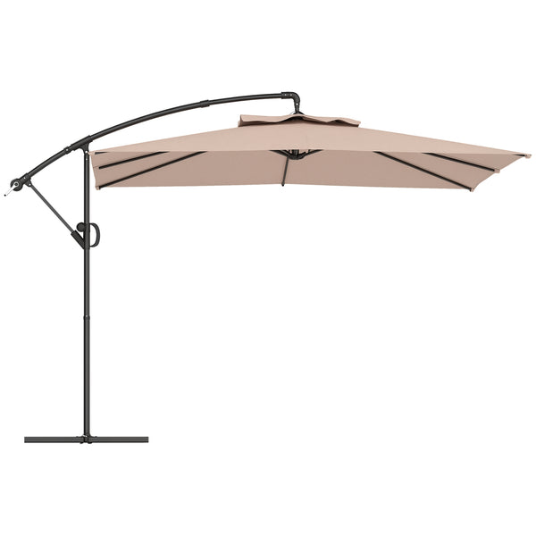 Parasol déporté carré 3 x 3 m, parasol de jardin extérieur avec manivelle, base croisée, parasol inclinable et rotation à 360°, toile polyester 180 g/m², protection UV UPF50+, kaki