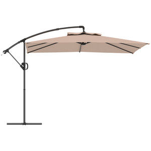 Parasol déporté carré 3 x 3 m, parasol de jardin extérieur avec manivelle, base croisée, parasol inclinable et rotation à 360°, toile polyester 180 g/m², protection UV UPF50+, kaki