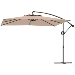 Parasol déporté carré 3 x 3 m, parasol de jardin extérieur avec manivelle, base croisée, parasol inclinable et rotation à 360°, toile polyester 180 g/m², protection UV UPF50+, kaki