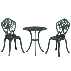 Ensemble bistrot pour jardin en aluminium salon de jardin 3 pièces 2 chaises + 1 table ronde imitation fer forgé vert