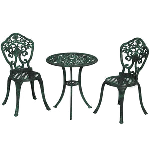 Ensemble bistrot pour jardin en aluminium salon de jardin 3 pièces 2 chaises + 1 table ronde imitation fer forgé vert