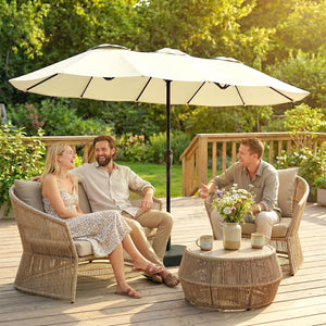 Parasol de jardin extérieur 300x150cm avec base et sacs de sable - parasol double face rectangulaire avec protection UV 50+ - grand pare-soleil à manivelle pour terrasse et balcon, beige