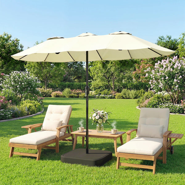 Parasol de jardin extérieur 300x150cm avec base et sacs de sable - parasol double face rectangulaire avec protection UV 50+ - grand pare-soleil à manivelle pour terrasse et balcon, beige