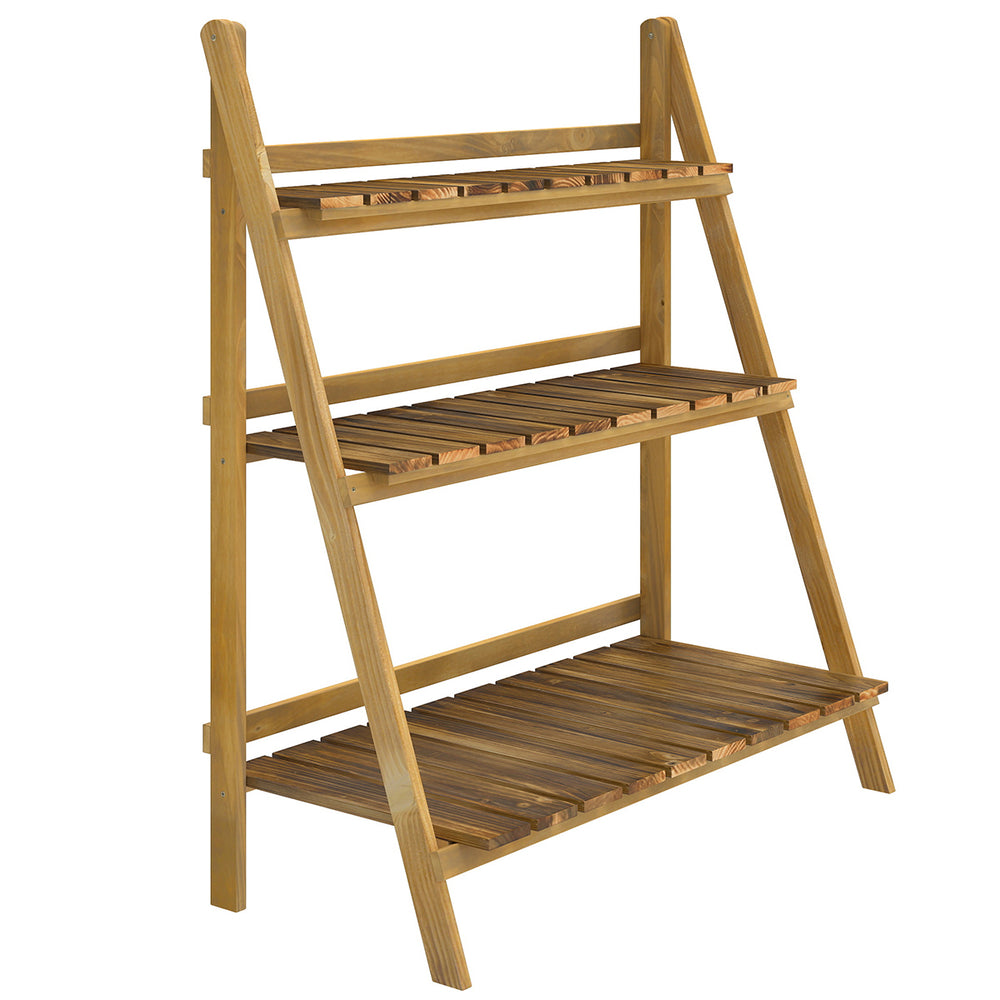 Étagère à fleurs support plantes intérieur supports de pots porte plante 3 niveaux pliable bois de sapin 80 x 37 x 93 cm charge max. 50 kg pour intérieur, cour, terrasse, balcon