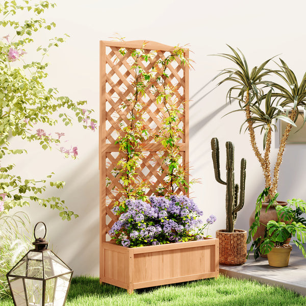Jardinière avec Treillis - bac à Fleurs - dim. 76L x 36l x 170H cm - Fond à Lattes - Bois Sapin pré-huilé