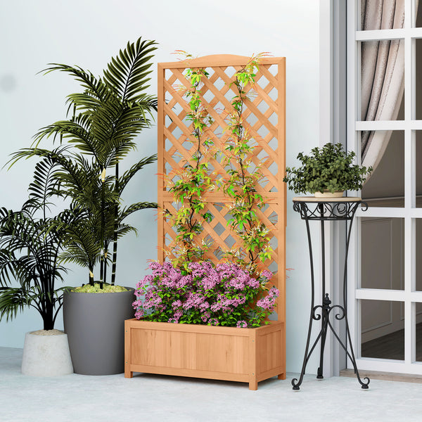 Jardinière avec Treillis - bac à Fleurs - dim. 76L x 36l x 170H cm - Fond à Lattes - Bois Sapin pré-huilé