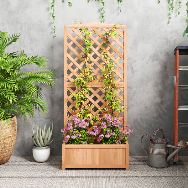 Jardinière avec Treillis - bac à Fleurs - dim. 76L x 36l x 170H cm - Fond à Lattes - Bois Sapin pré-huilé