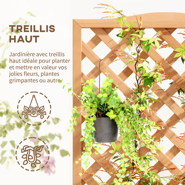 Jardinière avec Treillis - bac à Fleurs - dim. 76L x 36l x 170H cm - Fond à Lattes - Bois Sapin pré-huilé