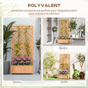 Jardinière avec Treillis - bac à Fleurs - dim. 76L x 36l x 170H cm - Fond à Lattes - Bois Sapin pré-huilé