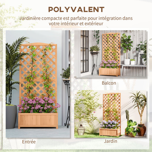 Jardinière avec Treillis - bac à Fleurs - dim. 76L x 36l x 170H cm - Fond à Lattes - Bois Sapin pré-huilé