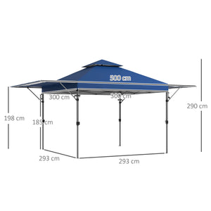 Tonnelle pop-up jardin barnum Pliant 5 x 3 m, tissu oxford avec 2 parois réglables, facile à monter, sac à transport à roulettes inclus bleu