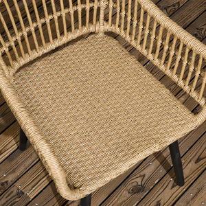 Salon de jardin extérieur en résine tressée 6 places ensemble de salle à manger - 1 table rectangulaire et 6 chaises avec coussins - plateau en verre trempé, cadre en acier, bois naturel
