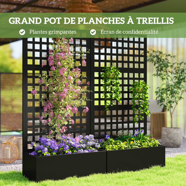 Jardinière avec treillis, brise-vue, lit surélevé de jardin, jardinière extérieure en acier galvanisée, pour plantes grimpantes, bac à fleurs pour balcon terrasse patio, 89x40x178cm, noir