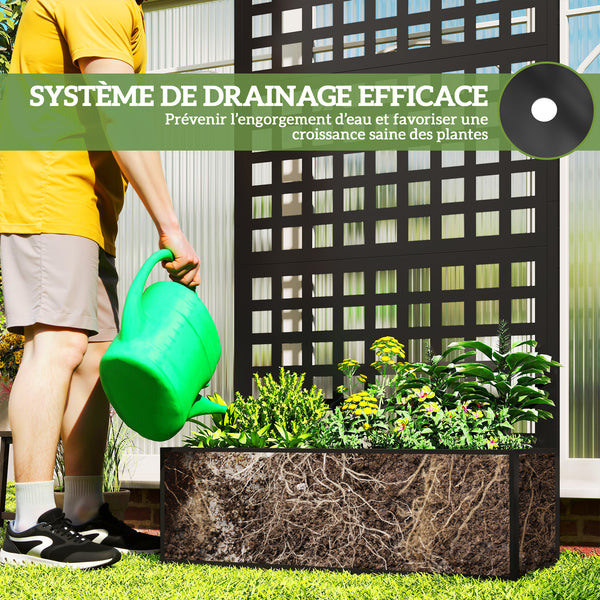 Jardinière avec treillis, brise-vue, lit surélevé de jardin, jardinière extérieure en acier galvanisée, pour plantes grimpantes, bac à fleurs pour balcon terrasse patio, 89x40x178cm, noir