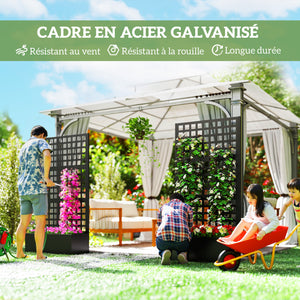 Jardinière avec treillis, brise-vue, lit surélevé de jardin, jardinière extérieure en acier galvanisée, pour plantes grimpantes, bac à fleurs pour balcon terrasse patio, 89x40x178cm, noir