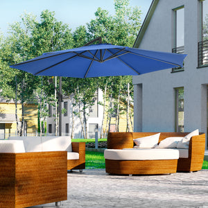 Parasol déporté octogonal rabattable diamètre 3 m parasol de jardin avec pied en croix bleu