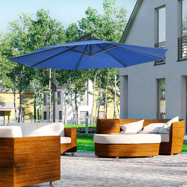 Parasol déporté octogonal rabattable diamètre 3 m parasol de jardin avec pied en croix bleu
