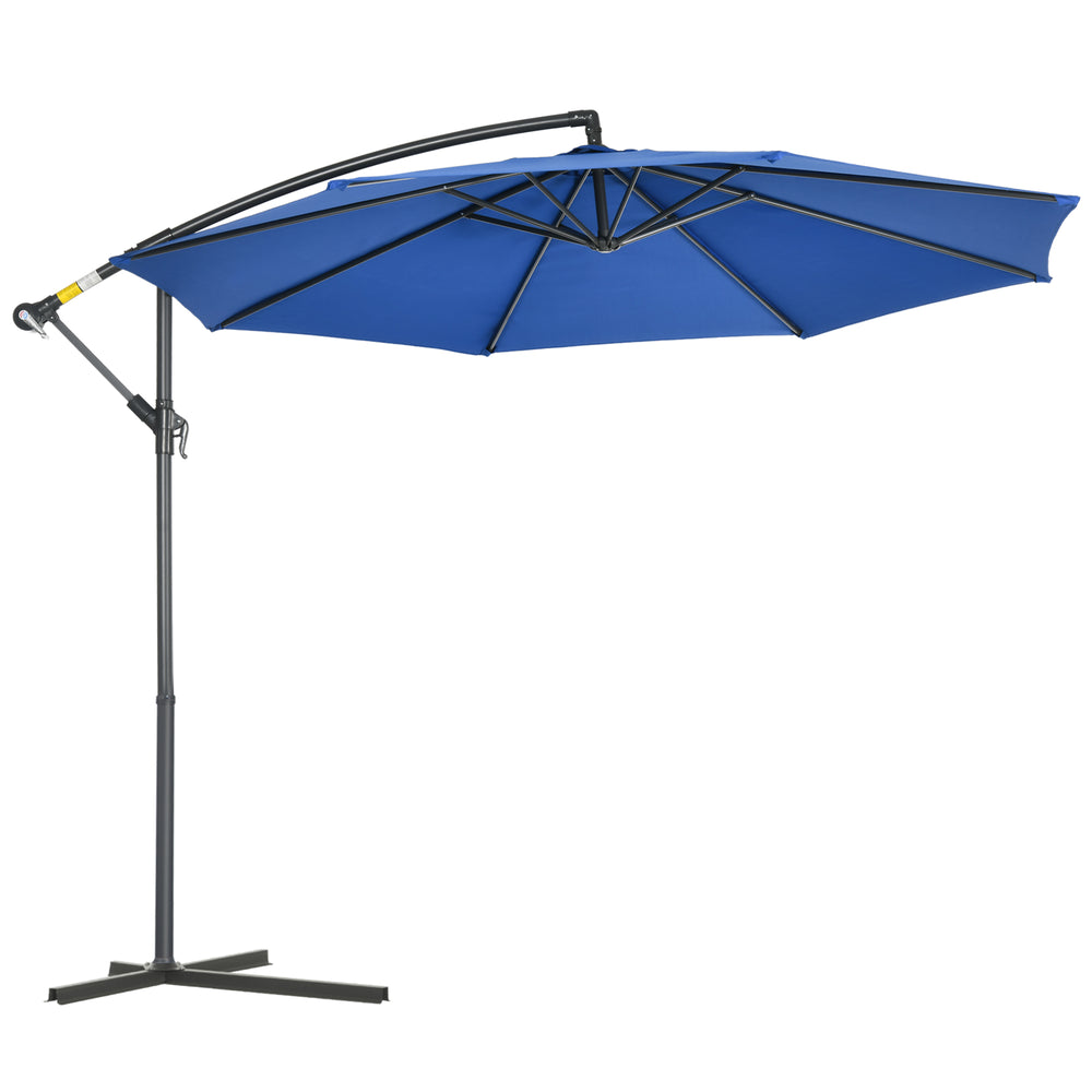 Parasol déporté octogonal rabattable diamètre 3 m parasol de jardin avec pied en croix bleu