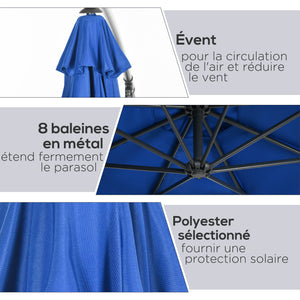 Parasol déporté octogonal rabattable diamètre 3 m parasol de jardin avec pied en croix bleu